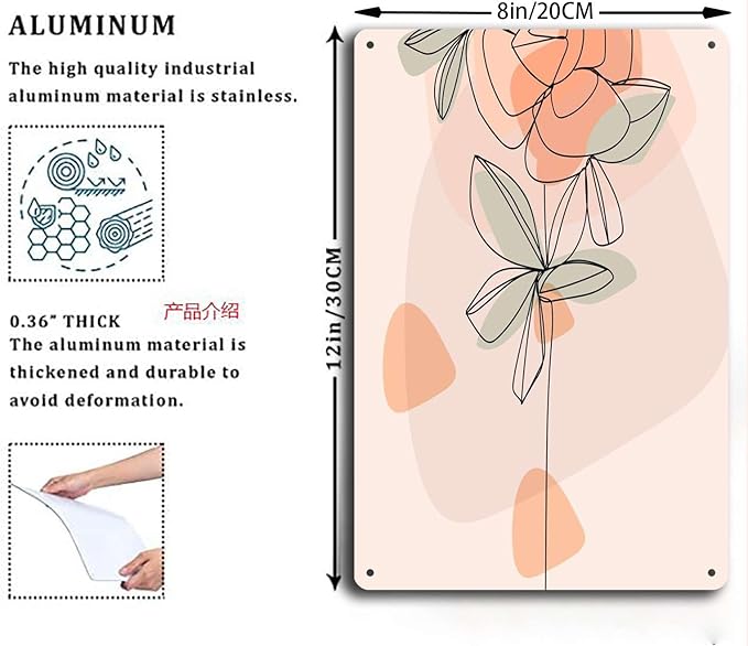 Metal Tin Signs Scandinavian Flowers Suitable for Office Home Classroom Bathroom Washroom Decoration 8x12inch Tin Sign