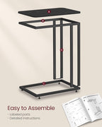 VASAGLE End Table, C Shaped TV Tray with Metal Frame Rolling Casters for Coffee Laptop Mobile Tablet, Industrial Side Table for Living Room Bedroom, 19.7 x 13.8 x 23.6 Inches, Ebony Black, ULNT050B56