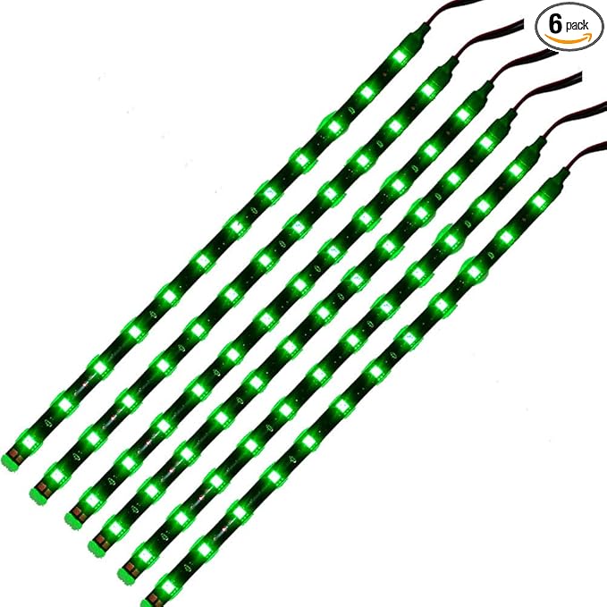 DC 12V Waterproof 1Ft 12 LED Strip Underbody Light with 6 inches Wires for Motor (Green,Pack of 6)