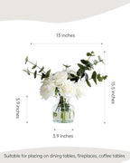 Artificial Flowers with White Roses in Vase, Fake Flowers Bouquet with Vase, Silk Flower Arrangements with Artificial Flowers for Home Dining Table Decor(No Fake Water).