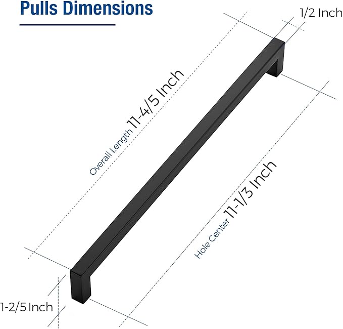 JOY DECOR 40 Pack Cabinet Handles, Black Cabinet Pulls, 11-1/3 Inch Kitchen Closet Handles Square Drawer Pulls Stainless Steel Drawer Hardware, 288mm Hole Centers