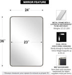 ANDY STAR Chrome Mirrors for Bathroom, 24x36’’ Rounded Rectangle Mirror, Chrome Bathroom Vanity Mirror, SUS304-Anti-Rust, Wall-Mounted Horizontal/Vertical 1’’ Deep
