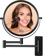 8" Wall Mounted Makeup Mirror with 1X 10x Magnification, Extendable Magnifying Mirror Two-Sided Swivel, Black
