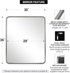 ANDY STAR Brushed Nickel Bathroom Mirror, 30x36’’ Rounded Corner Rectangle Nickel Mirror Bathroom Vanity Mirror Tube Metal Framed, SUS304-Anti-Rust Wall-Mounted Horizontal/Vertical 1’’ Deep