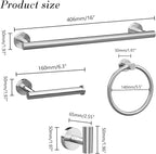 Bathroom Hardware Towel Bar Set -Brushed Nickel Bathroom Accessories Set - Including 16" Hand Towel Bars - Toilet Paper Holders - Towel Rings - Robe Towel Hooks.