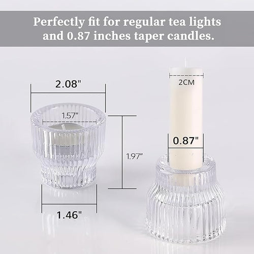 12pcs Clear Taper Candle Holders, Glass Candlestick Holders, Tea Light Candle Holder for Fall Wedding Centerpieces Table Decorations, Votive Candle Holders for Table Decor
