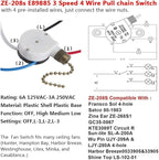 2PS Ceiling Fan Switch Zing Ear ZE-208s E89885 3 Speed 4 Wire Pull Chain Switch Fan Light Switches Replacement Part with 4 Pre-Installed Wires(Bronze Chain)