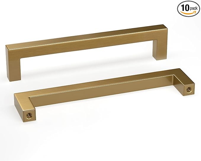 goldenwarm 10 Pack Champagne Bronze Cabinet Pulls Gold Cabinet Handles 6-1/4in Champagne Drawer Pulls Brushed Bronze Drawer Handles T Bar Square Kitchen Dresser Hardware for Dresser Bedroom