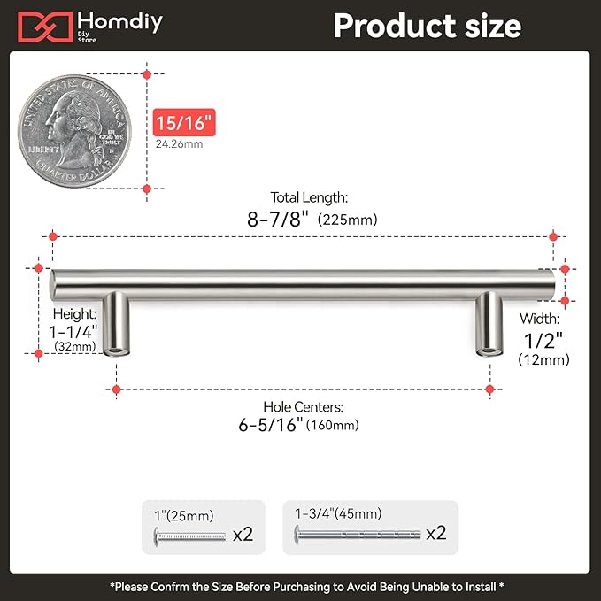 homdiy (30 Pack) Drawer Pulls Brushed Nickel Cabinet Pulls HD201SN Cabinet Hardware Euro Style Drawer Handles 6-1/4in Hole Centers Kitchen Cabinet Handles Cupboard Handles