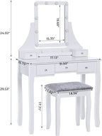 BEWISHOME Makeup Vanity Desk with Lights,Girls Vanity Set with Mirror and Stool,Small Vanity Desk with 5 Drawers,3 Light Settings,Adjustable Brightness,Dressing Table for Bedroom,White FST08W