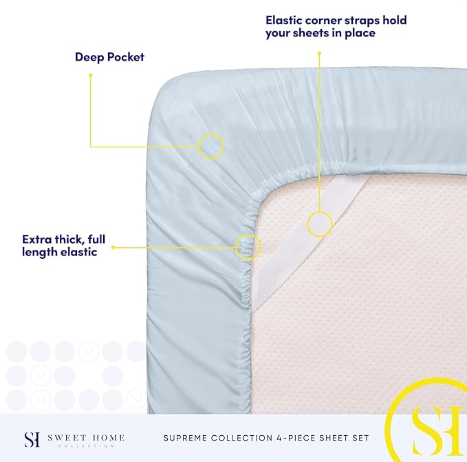 Full Size Sheet Sets - Breathable Luxury Sheets with Full Elastic & Secure Corner Straps Built In - 1800 Supreme Collection Extra Soft Deep Pocket Bedding Set, Sheet Set, Full, Light Blue