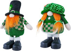 Standing St.Patrick's Day Gnome Plush Doll with Retractable Legs Nordic Scandinavian Swedish Dwarf Gnome Figurines Wearing Glitter Clothes & Black Boots Lucky Green Shamrock Irish Table Decor (2PCS)