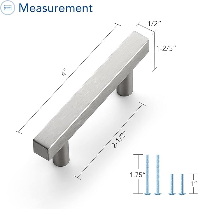 Ravinte Brushed Nickel Cabinet Handles 5 Pack 2-1/2 inch Satin Nickel Square Cabinet Pulls Silver Hardware for Kitchen Cabinets 4 inch Overall Length Stainless Steel Drawer Pulls