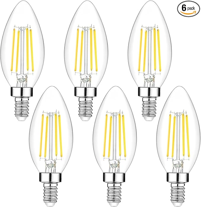 6-Pack Dimmable E12 LED Candelabra Bulbs 40Watt Equivalent, 5000K Daylight White, 450Lumens, 4W B11 Vintage Chandelier Light Bulbs, LED Filament Clear Glass Candle Lamp for Ceiling Fan Home Decor