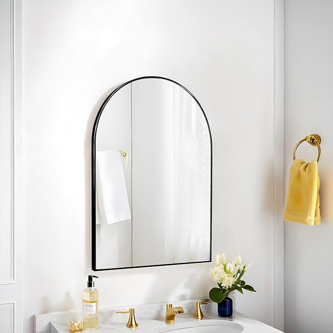 24x16 Arch Mirror Rectangle Wall Mounted Metal Frame Mirrors for Entryway Bedroom Bathroom Living Room 16 24 inch Black