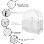 Baby Pop Up Crib Tent, Crib Net to Keep Baby from Climbing Out, Crib Canopy Cover Against Falling and Bites, Strong Frame & Soft Breathable Mesh, White+stars
