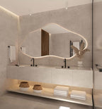 Asymmetrical Bathroom LED Mirror, Modern Irregular Shape Wall Mirror with LED Lights, Frameless Aesthetic Backlit LED Illimunated Vanity Mirror (60" x 30" inc)
