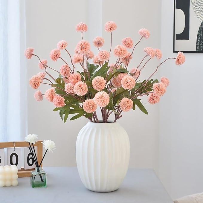Artificial Flowers for Vases 20.5 Inch 10 Stems， Silk Dried Fake Mums Bouquet Indoor Faux Floral Arrangements for Decoration (Pink)