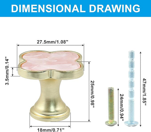 12 Pcs Four-Leaf Drawer Pulls Knobs, Gold Dresser Cabinet Knobs Pulls for Kitchen Cabinet Cupboard Door Furniture Decorative, Pink