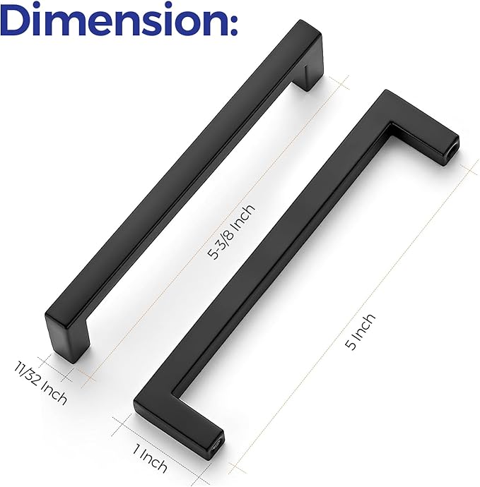 Ravinte 10 Pack Solid Kitchen Cabinet Handles Matte Black Cabinet Pulls Slim Drawer Pulls with 5 Inch Hole Center Square Bar Kitchen Cabinet Hardware