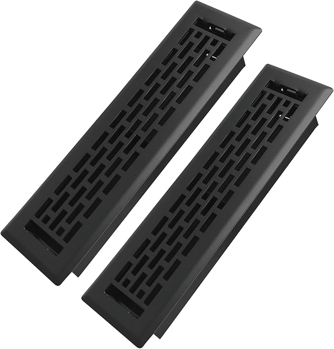 2x12 Inches 2 Pack Heavy Duty Walkable Floor Register - Easy Adjust Air Supply Lever Decorative Floor Vent Covers - Boston Design Vent Covers for Home - Matte Black