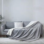 NANPIPER Flannel Blanket Reversible Sherpa Throw Blanket Super Soft Plush Warm Fleece Microfiber (90"x90",Light Gray) Queen