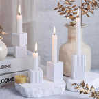 LETINE 12pcs White Vertical Stripe Glass Candlestick Holders - Modern Farmhouse Taper Candle Sticks Holder Set for Elegant Dining & Home Decor,Ideal Candle Holders for Wall, Living Room Decor