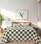 Checkered Twin Size Blanket,66x90 Inches Sage Green Microfiber Soft Cozy Fluffy Warm Hand Made Throw Blankets for Twin/Twin XL Extra Long Bed,Couch, Sofa, Chair, Camping, Picnic,Sage Green