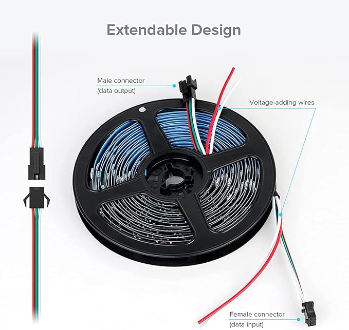 SEZO WS2812B LED Strip Light 3.3FT/1M 60LEDs/m Individually Addressable Programmable 5050SMD Digital RGB Alloy Wires Flexible Dream Color IP30 Non-Waterproof PCB Black DC5V