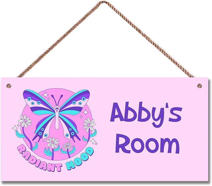 Personalized Butterfly Sign Cute Kids Cartoon Themed For Kids Room Door Decor,Custom Name Wall Decor Decorative Plate for Nursery Girls Room Boys Bedroom