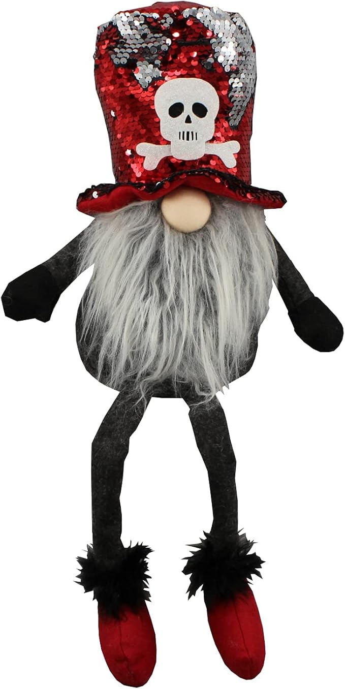 Admired By Nature ABN5D019R-RD, Sitting Halloween Plush Tomte Gnome Swedish, Scandinavian Style Decor, Dangle Leg Shelf sitters, Reversible Sequin Color Home Décor, Red/Silver, X-Large