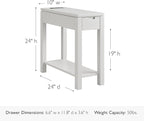 Leick Home Cade Wood Side Table with Drawer, AC & USB Outlet, Floating Top Design, Solid Wood, Storage Shelf, Compact for Small Spaces, 24 in D x 10 in W x 24 in H, Gray, 9080-GR