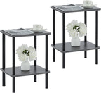 Apicizon 2 Tier End Table Set of 2, Boho Side Table with Storage Shelf, Nightstand Bedside Table for Small Spaces, Bedroom, Living Room, Entryway, Farmhouse, Easy Assembly, Grey