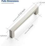 JOY DECOR 4 Pack Cabinet Handles, Brushed Nickel Cabinet Pulls, 5 Inch Kitchen Closet Handles Square Drawer Pulls Stainless Steel Drawer Hardware, 128mm Hole Centers