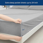 Deep Pocket Twin Sheets Set for Kids Air Mattress - Extra Deep Pocket Twin Sheet Sets - 3Pcs Side Storage Pocket Fitted Sheet & Pillowcases Easily Fits 16in to 24in Pillow Top Bed Mattress(Grey)