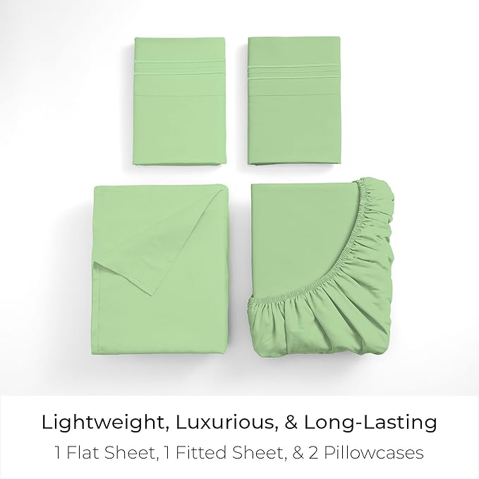 Mellanni Full Sheets Set - 4 PC Iconic Collection Bedding - Hotel Luxury, Extra Soft, Cooling Bed Sheets - Wrinkle, Fade, Stain Resistant (Full, Pistachio)