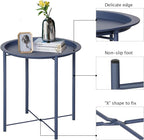 VECELO Side/End Table, Folding Round Metal Anti-Rust and Waterproof Outdoor or Indoor Tray for Living Room Bedroom Balcony and Office, 2 PCS, Blue