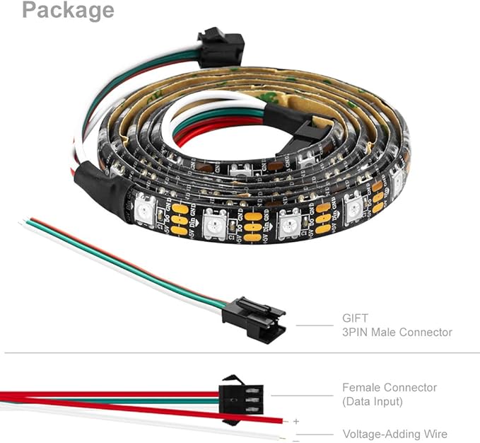 BTF-LIGHTING WS2812B IC RGB 5050SMD Pure Gold Individual Addressable LED Strip 3.28FT 60LED 60Pixel/m Flexible Full Color IP65 DC5V for DIY Chasing Color Project(No Adapter or Controller)