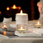 Homemory 12 Pcs Tealight Candle Holders, Clear Votive Candle Holders, Glass Candle Holder for Table Centerpiece, Wedding, Baby Shower, Birthday, Party, Halloween, Christmas