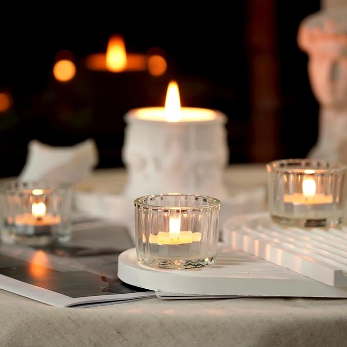 Homemory 24 Pcs Tealight Candle Holders, Clear Votive Candle Holders, Glass Candle Holder for Table Centerpiece, Wedding, Baby Shower, Birthday, Party, Halloween, Christmas
