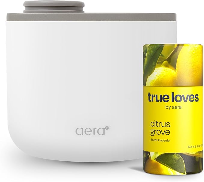 Aera Mini Home Fragrance Diffuser and Mini True Loves Citrus Grove Refill Bundle - Aromatherapy for Rooms 100-500 Sq Ft - Alexa Compatible, Hypoallergenic, Family and Pet Safe, App Controlled