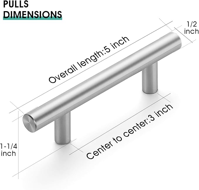 JOY DECOR 30 Pack 5 Inch Cabinet Pulls Kitchen Cabinet Handles with 3 Inch Hole Center Brushed Nickel Cabinet Hardware Stainless Steel Kitchen Drawer Pulls for Cabinets Cupboard, 76mm Hole Centers