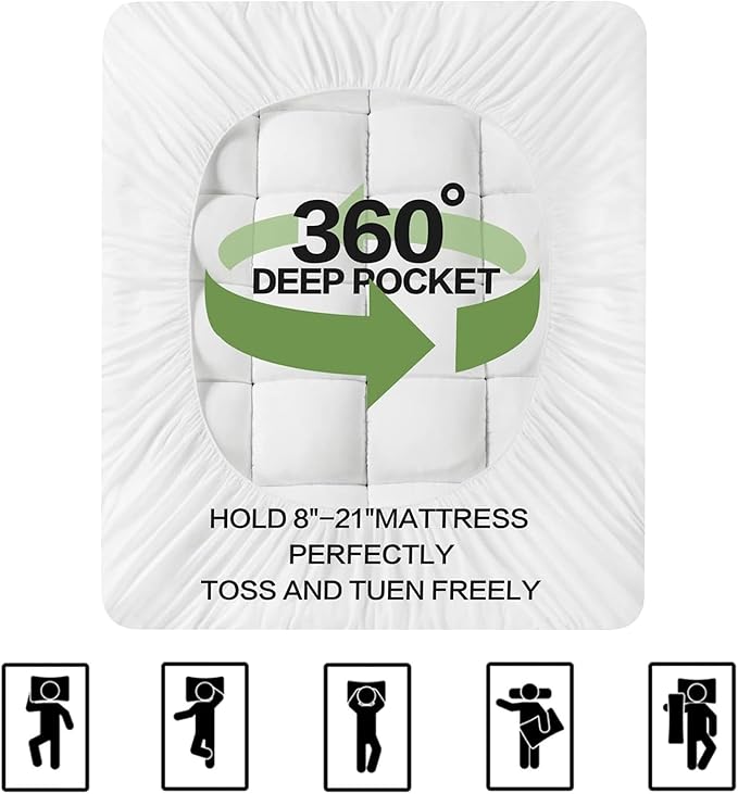 Premium Viscose Made from Bamboo RV King Size Mattress Topper for Back Pain, Quilted Fitted Extra Thick Mattress Pad,Pillow Top Mattress Cover with Deep Pocket Up to 21 Inches（72 * 80inch）