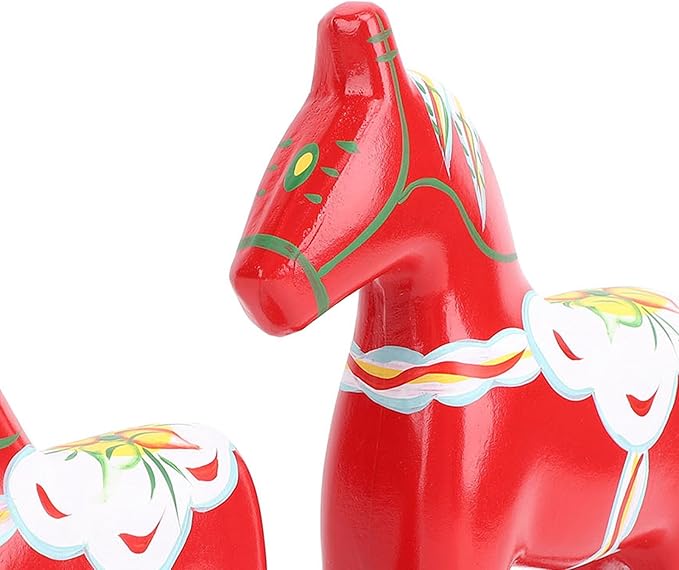 EVGATSAUTO Swedish Wooden Horse Figurine Pair, Hand Painted Nordic Decor, Traditional Red Dala Horse for Home Wedding Gift, Composite Wood Ornament