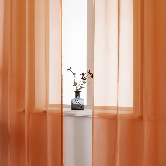 DUALIFE 54 Inch Length Sheer Curtains Burnt Orange for Bathroom 2 Panels Set Grommet Small Transparent Short Curtains for Bedroom Kitchen 52x54 Inches Long Terracotta Rust