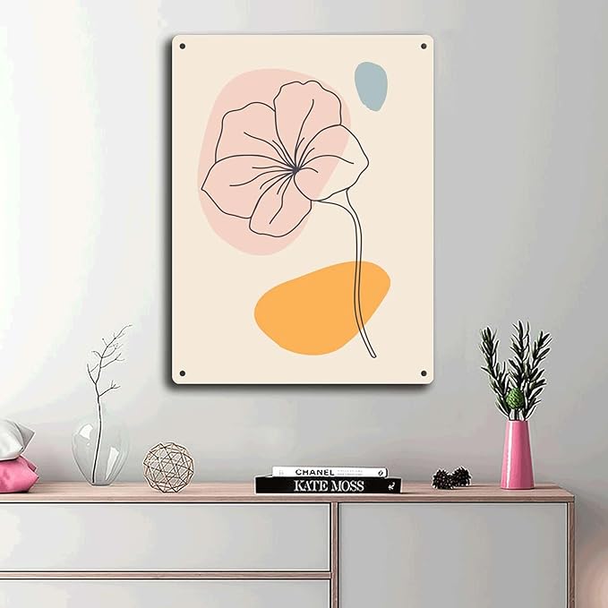 Metal Tin Signs Abstract Flower Line Art Metal Tin Signs 12x16inch Tin Sign