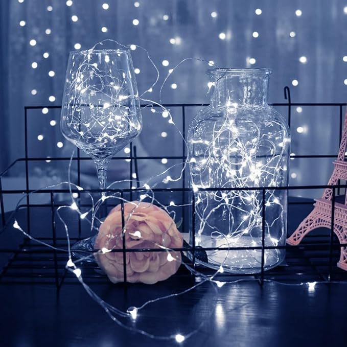 ZGWJ 100 Pack Fairy Lights Battery Operated, 7ft 20 Mini LED Fairy String Lights Silver Wire 4 Modes for DIY, Parties, Wedding, Bedroom, Halloween Christmas Decoration White