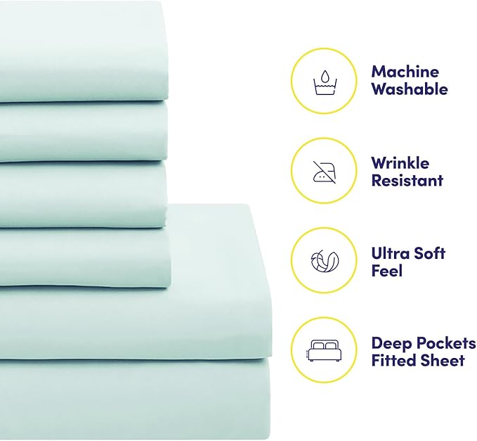 Sweet Home Collection 7 Piece Comforter Set Bag Solid Color All Season Soft Down Alternative Blanket & Luxurious Microfiber Bed Sheets, Aqua, Full