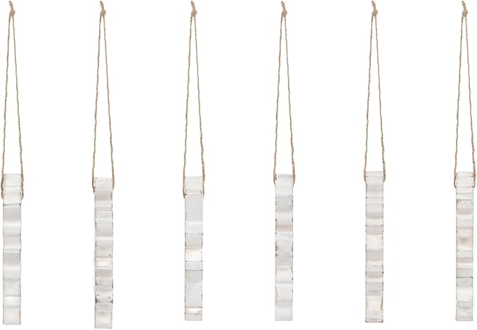 DEMDACO Cozy Time Silver Tone 4 x 4 Inch Wood Christmas Tree Decoration, Festive Holiday Décor, Distressed, Hanging Ornaments, Set of 6, Snowflake
