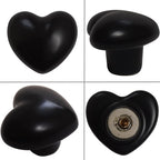 Ceramic Drawer Knobs Heart Shape Cabinet Dresser Pulls Handles with 3 Sized Screws, Kitchen Furniture Knobs for Closet Cupboard Wardrobe (6, Black)
